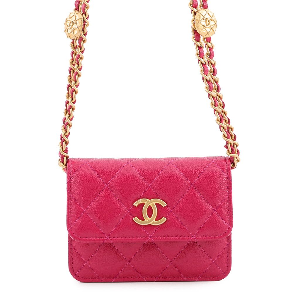 Chanel Chain Shoulder Bag Mini CC Logo Caviar Leather