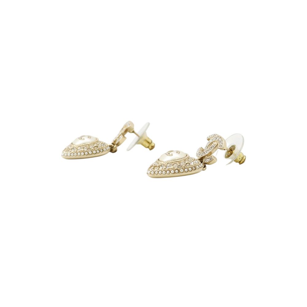 Chanel Earrings CC Logo Heart Rhinestone Faux Pearl — view 2