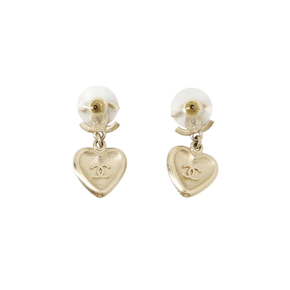 Chanel Earrings CC Logo Heart Rhinestone Faux Pearl — view 3