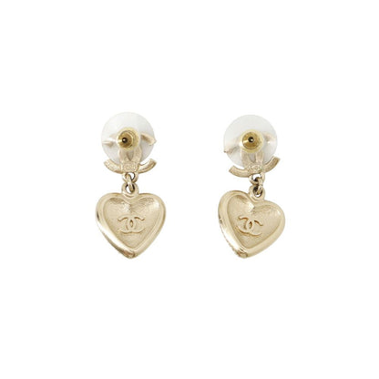 Chanel Earrings CC Logo Heart Rhinestone Faux Pearl — view 3