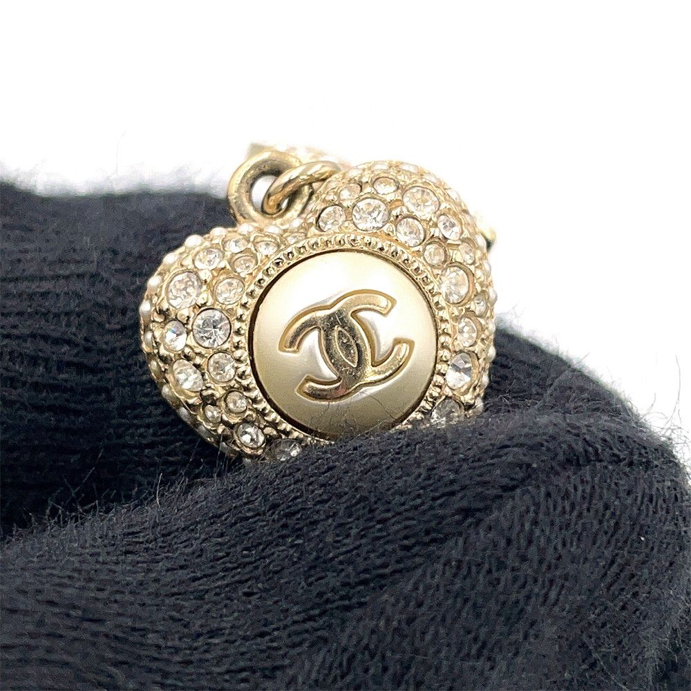 Chanel Earrings CC Logo Heart Rhinestone Faux Pearl — view 7