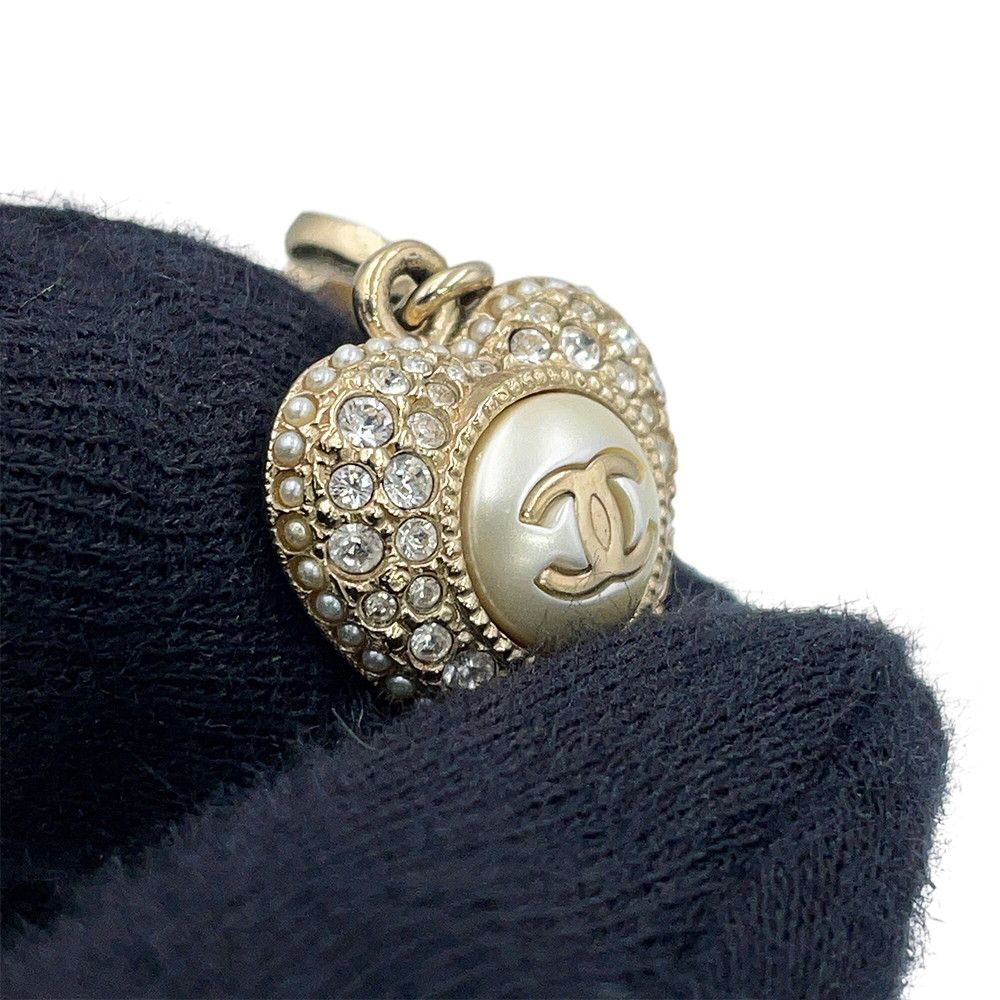 Chanel Earrings CC Logo Heart Rhinestone Faux Pearl — view 6