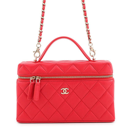 Chanel Chain Shoulder Bag Quilted Vanity CC Logo Caviar Leather 2-Way