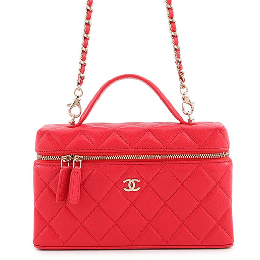 Chanel Chain Shoulder Bag Quilted Vanity CC Logo Caviar Leather 2-Way