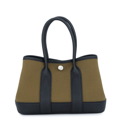 Hermes Tote Bag Neo Garden 23 Party Olive Green Black Silver Toile Officier