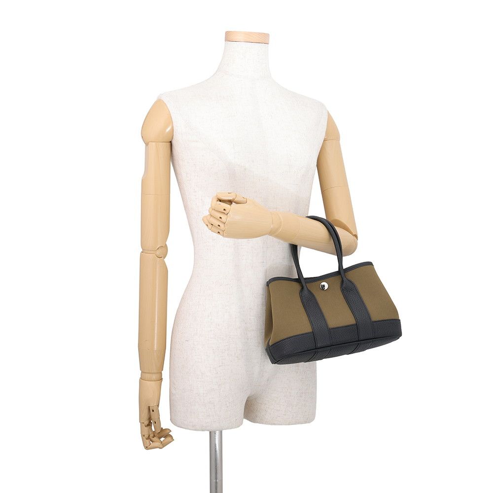 Hermes Tote Bag Neo Garden 23 Party Olive Green Black Silver Toile Officier — view 4
