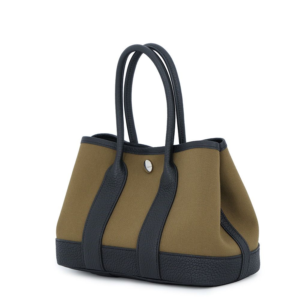 Hermes Tote Bag Neo Garden 23 Party Olive Green Black Silver Toile Officier — view 2