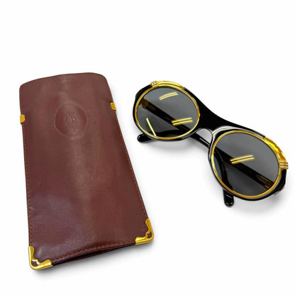 Cartier Vintage Diabolo Logo Eyewear Sunglasses Black Gold Non Prescription — view 2