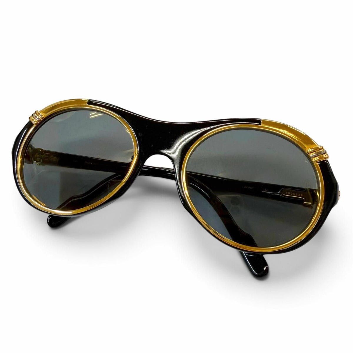 Cartier Vintage Diabolo Logo Eyewear Sunglasses Black Gold Non Prescription