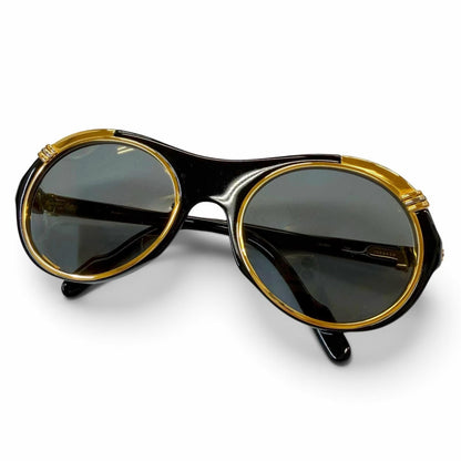 Cartier Vintage Diabolo Logo Eyewear Sunglasses Black Gold Non Prescription