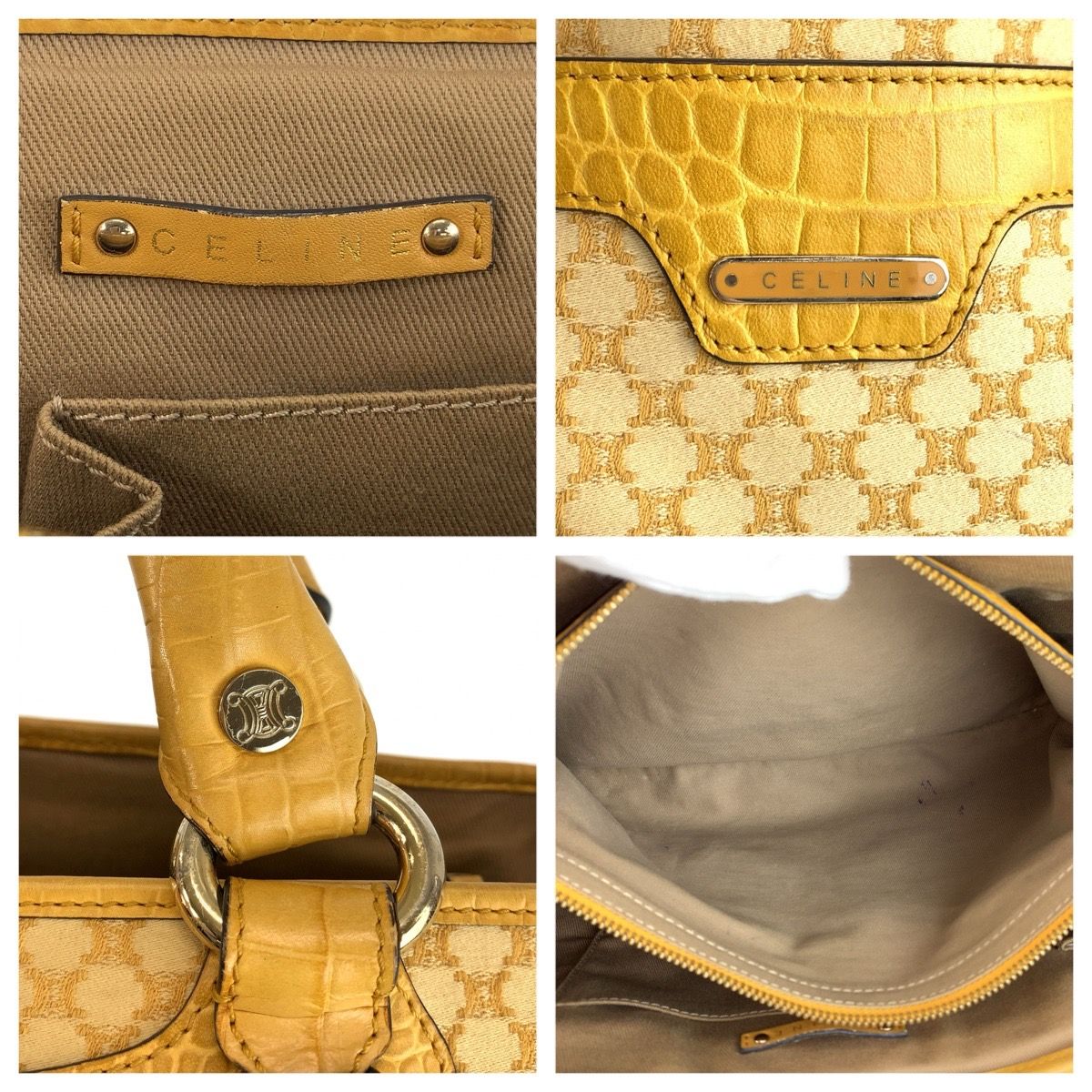 Celine Macadam Tote Bag Yellow Canvas Leather — view 3