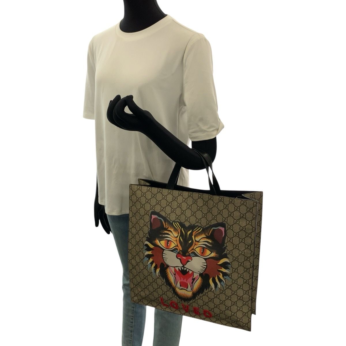 Gucci GG Supreme Angry Cat Tote Beige Multicolor Canvas Leather — view 7