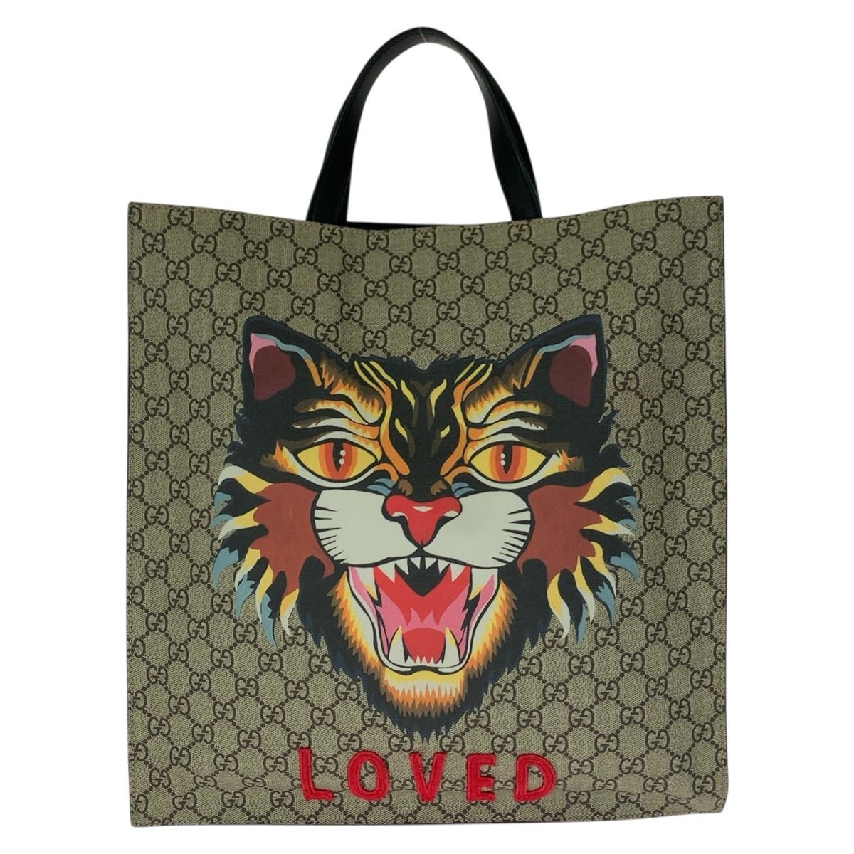 Gucci GG Supreme Angry Cat Tote Beige Multicolor Canvas Leather