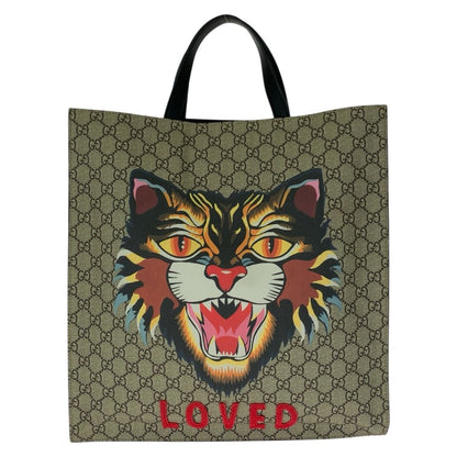 Gucci GG Supreme Angry Cat Tote Beige Multicolor Canvas Leather