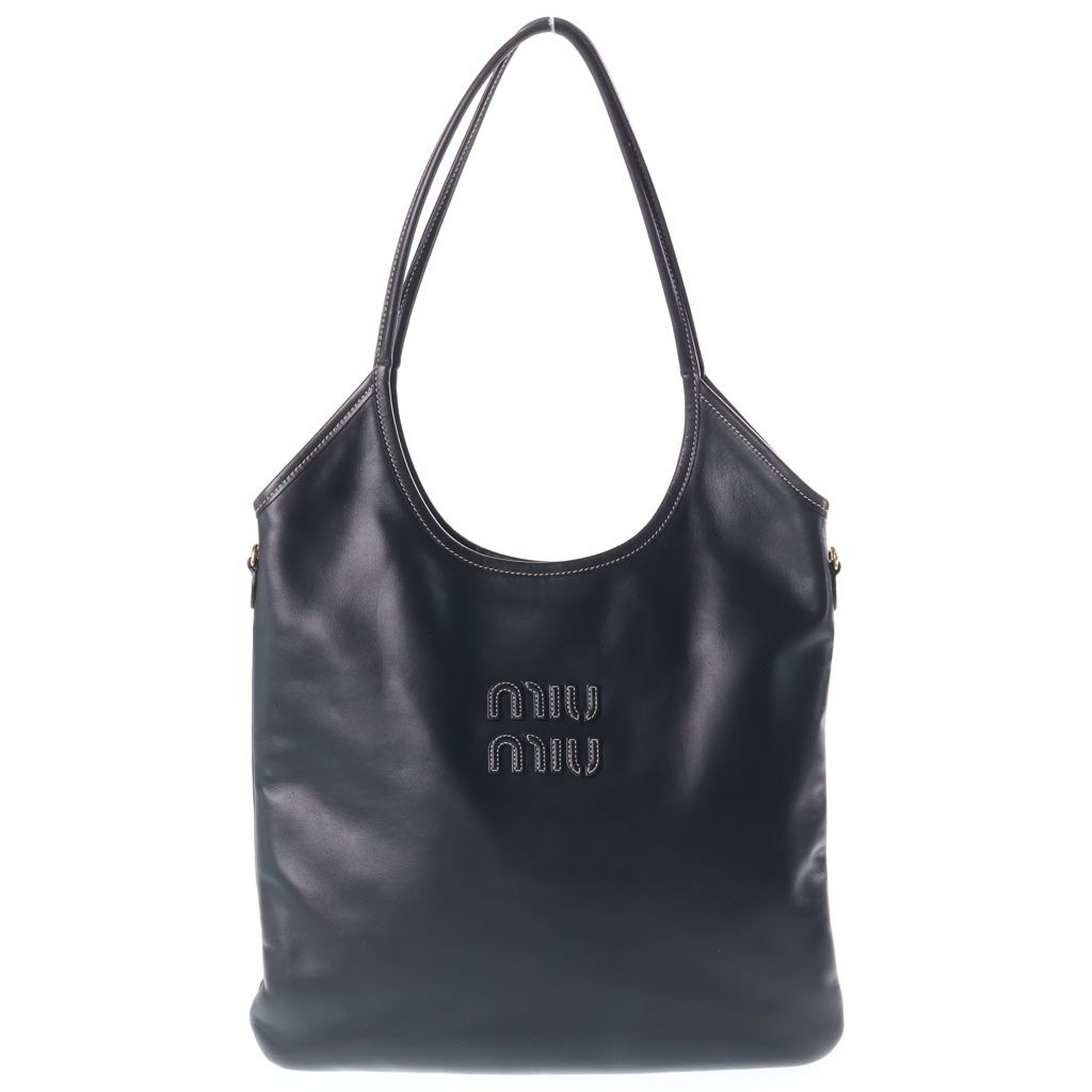 Miu Miu Logo Bag Handbag Black Leather