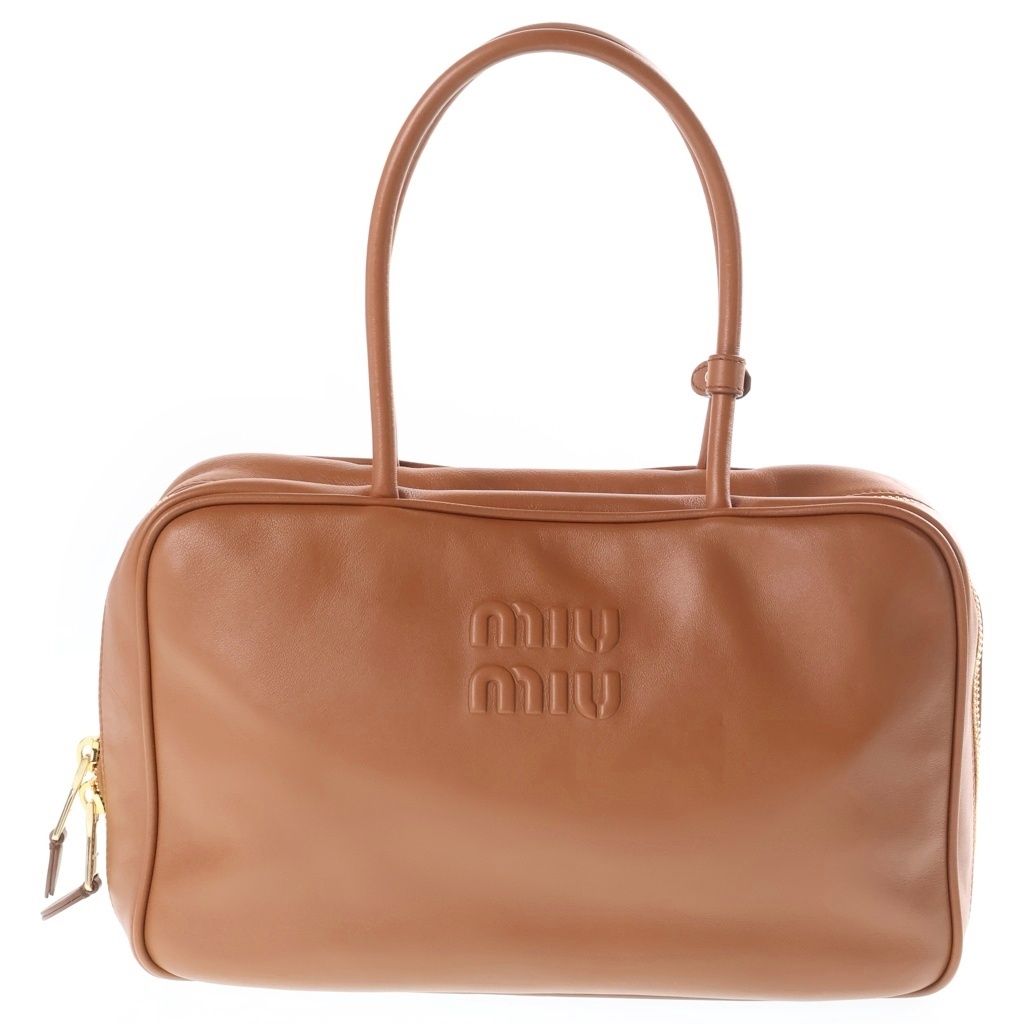Miu Miu Leather Bow Handbag Brown Gold