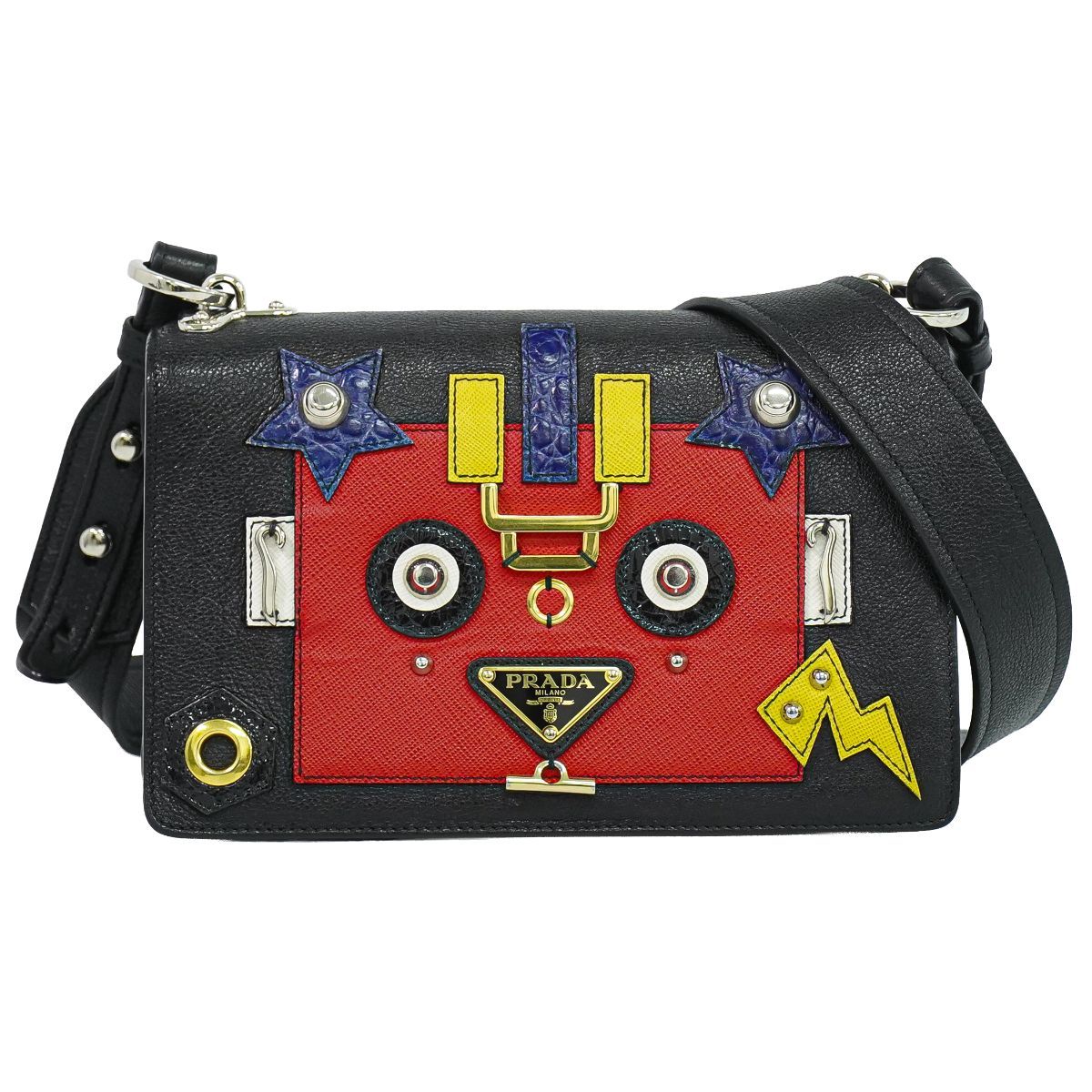 Prada Robot Collection Shoulder Bag Pochette Leather Black Multicolor