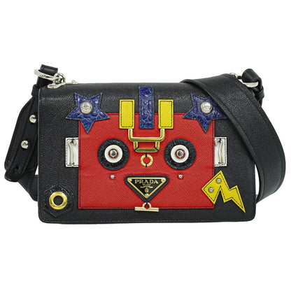 Prada Robot Collection Shoulder Bag Pochette Leather Black Multicolor