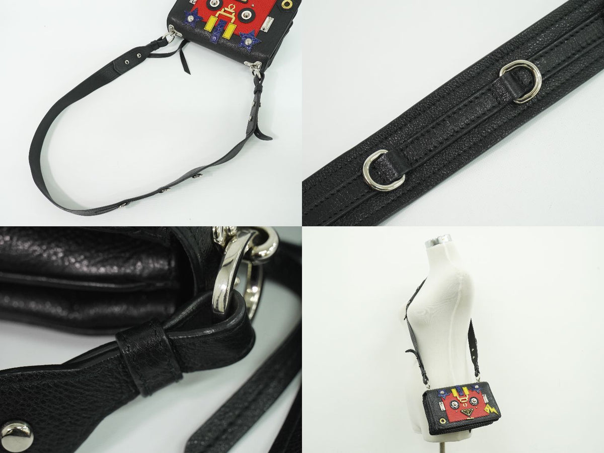 Prada Robot Collection Shoulder Bag Pochette Leather Black Multicolor — view 6