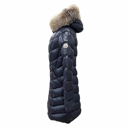 Moncler Fulmarus Logo Patch Fur Hooded Down Coat Navy — view 3