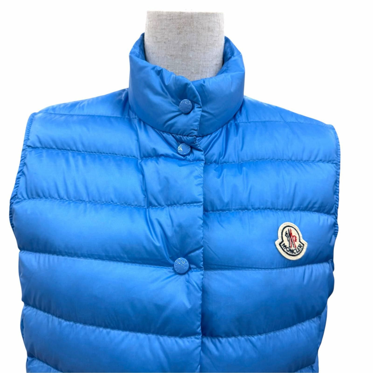 Moncler Liane Gilet Logo Patch Button Pocket Double Down Vest Blue — view 2