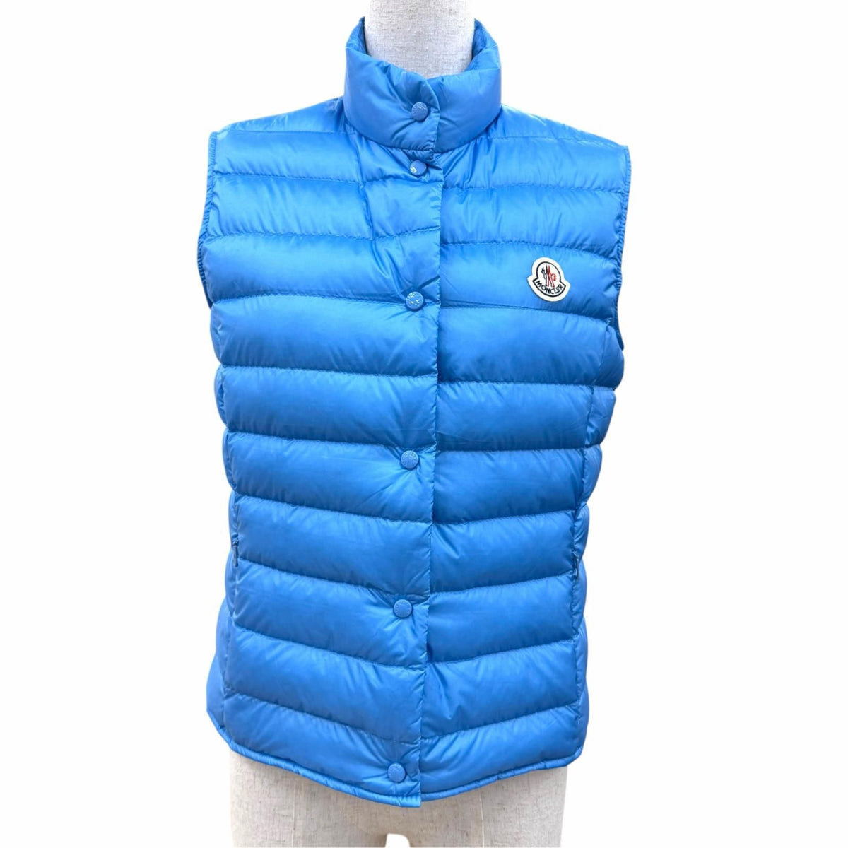 Moncler Liane Gilet Logo Patch Button Pocket Double Down Vest Blue