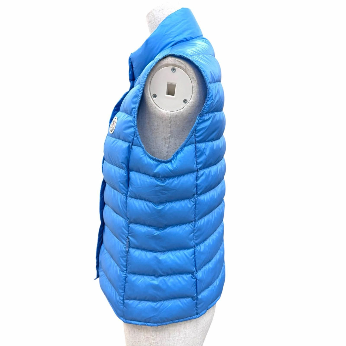 Moncler Liane Gilet Logo Patch Button Pocket Double Down Vest Blue — view 3