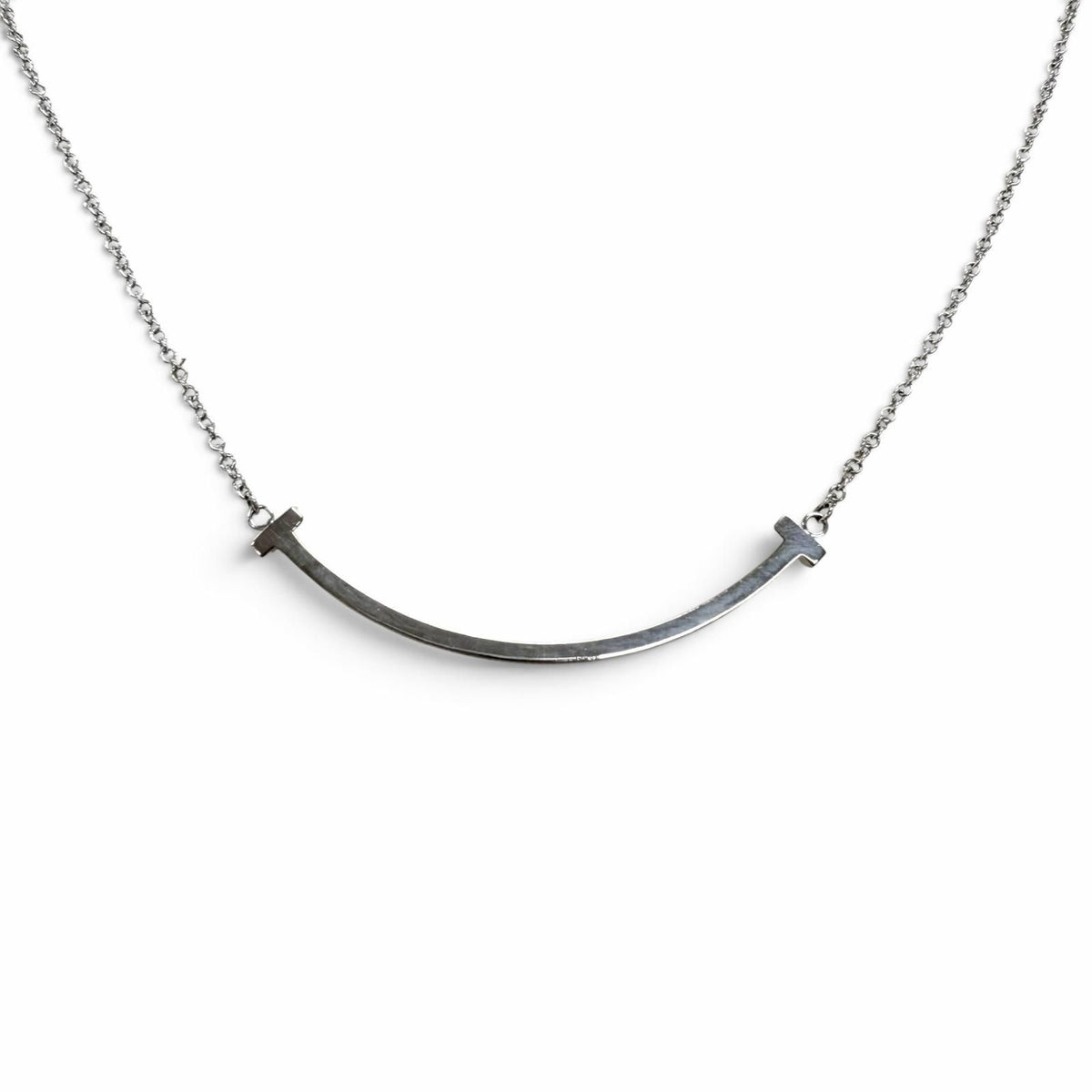 Tiffany & Co T Smile Small Chain Necklace White Gold
