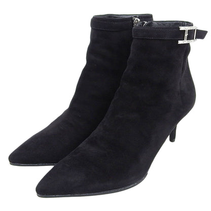 Hermes Blanche Crystal H Buckle Pointed Toe Suede Leather Short Boots