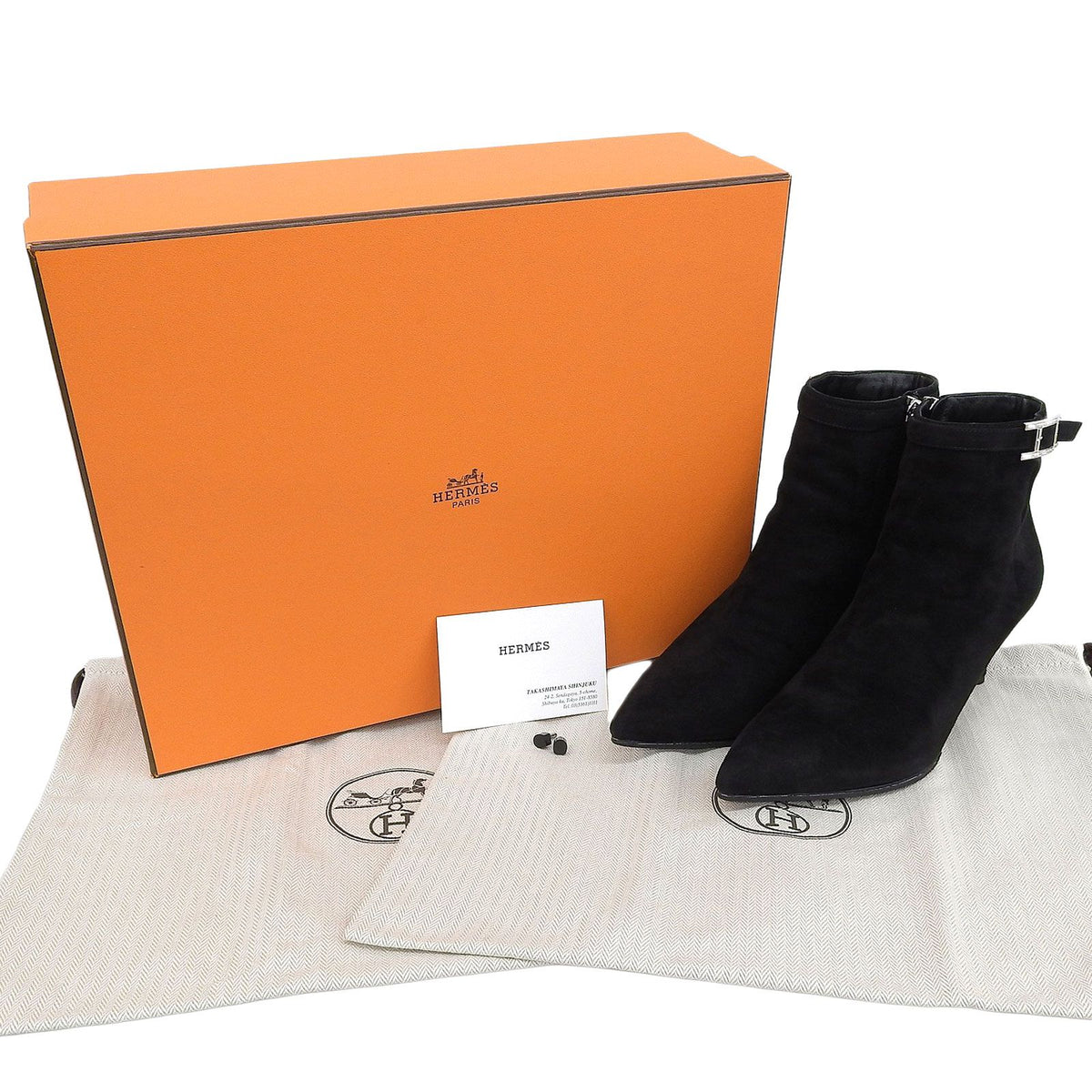 Hermes Blanche Crystal H Buckle Pointed Toe Suede Leather Short Boots — view 2