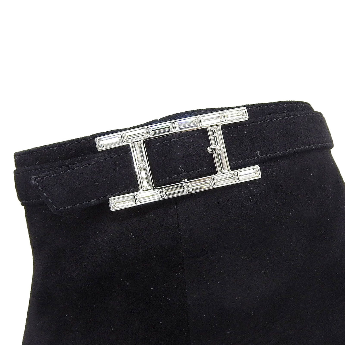 Hermes Blanche Crystal H Buckle Pointed Toe Suede Leather Short Boots — view 7