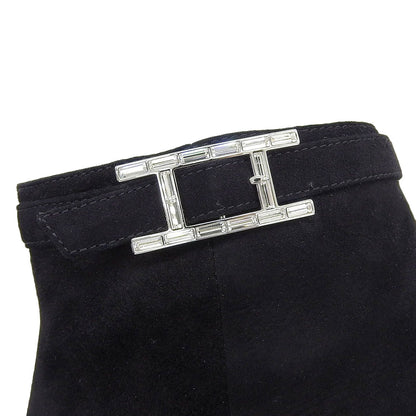 Hermes Blanche Crystal H Buckle Pointed Toe Suede Leather Short Boots — view 7
