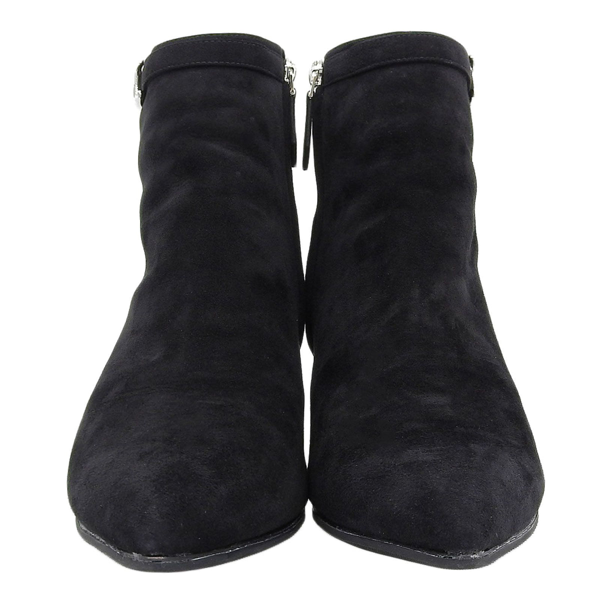 Hermes Blanche Crystal H Buckle Pointed Toe Suede Leather Short Boots — view 4