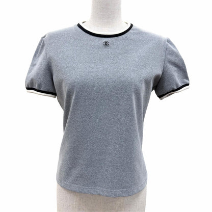 Chanel Vintage 98P CC Logo Embroidery Short Sleeve T-Shirt Top Gray 42