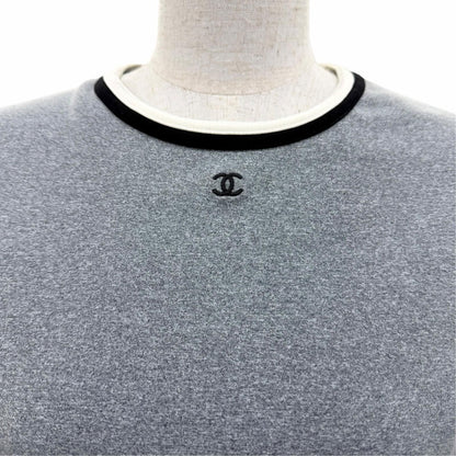 Chanel Vintage 98P CC Logo Embroidery Short Sleeve T-Shirt Top Gray 42 — view 2