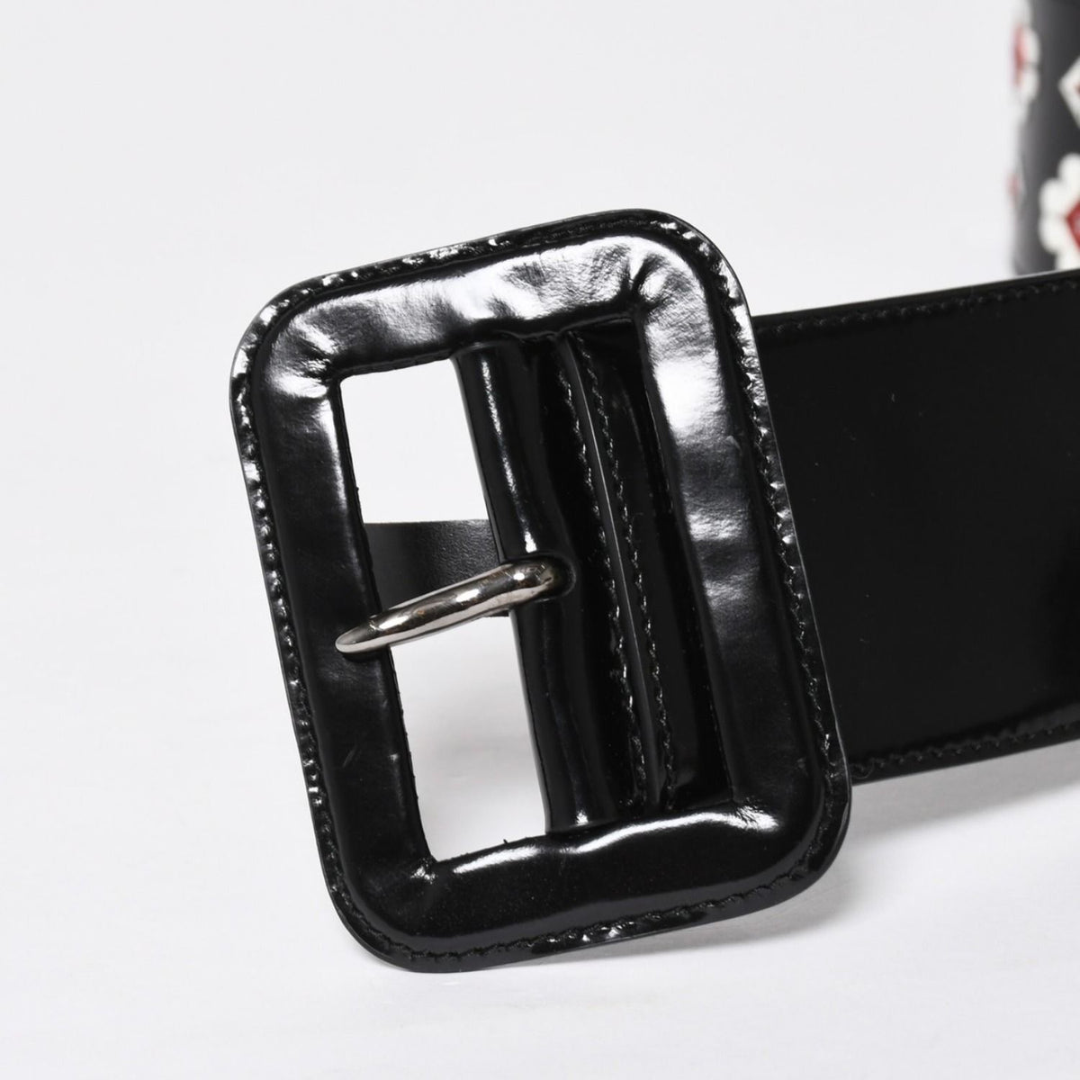 Prada Belt Patent Leather Black White Wine Red 85/34 — view 6