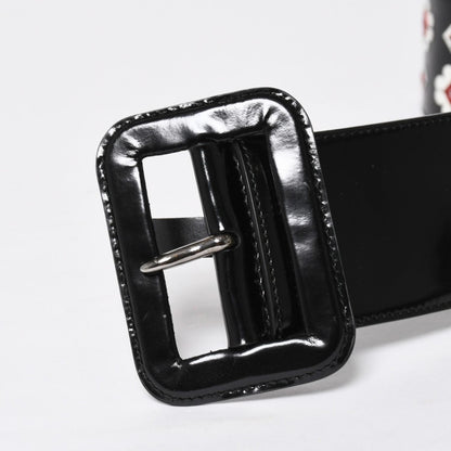 Prada Belt Patent Leather Black White Wine Red 85/34 — view 6