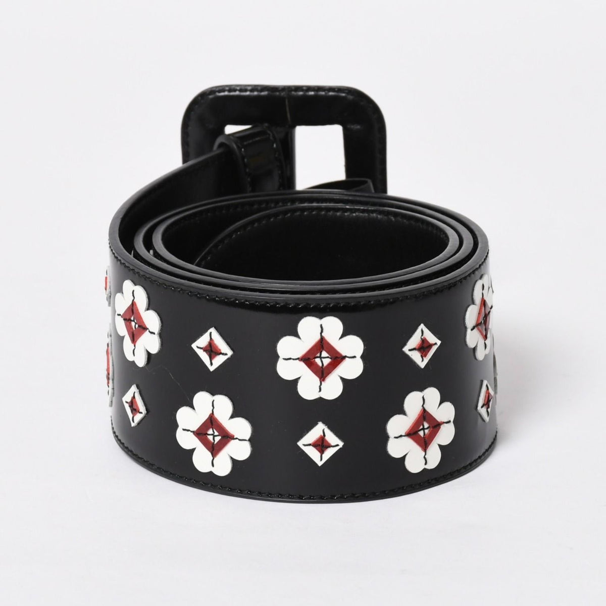 Prada Belt Patent Leather Black White Wine Red 85/34 — view 2