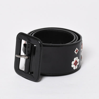Prada Belt Patent Leather Black White Wine Red 85/34 — view 4