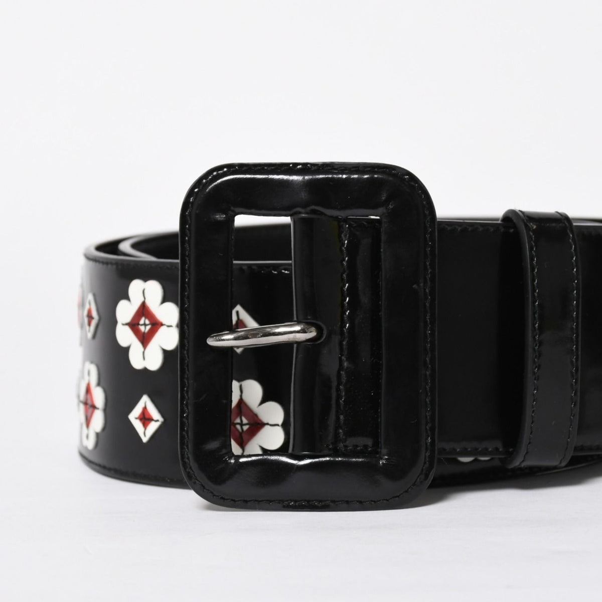 Prada Belt Patent Leather Black White Wine Red 85/34 — view 3