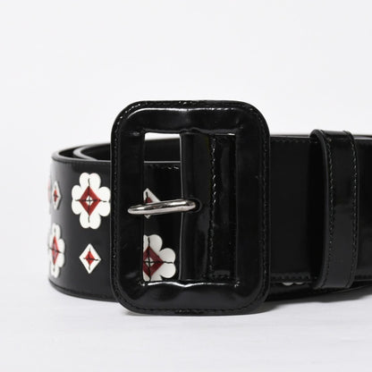 Prada Belt Patent Leather Black White Wine Red 85/34 — view 3