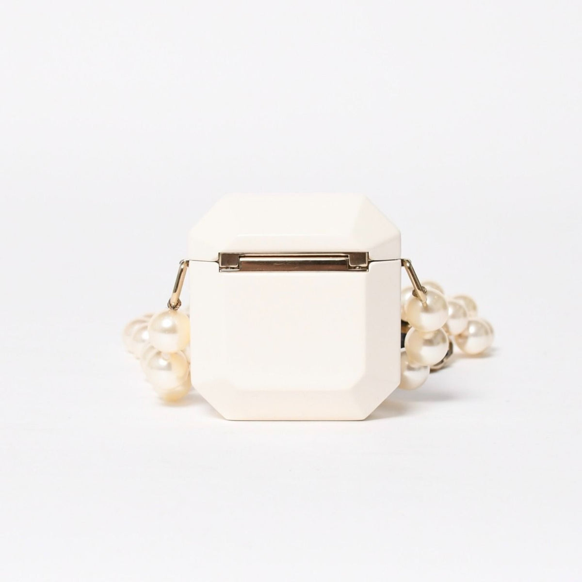 Chanel Airpods Case Necklace CC Logo Strass Metal Lambskin Resin Pearl White — view 3