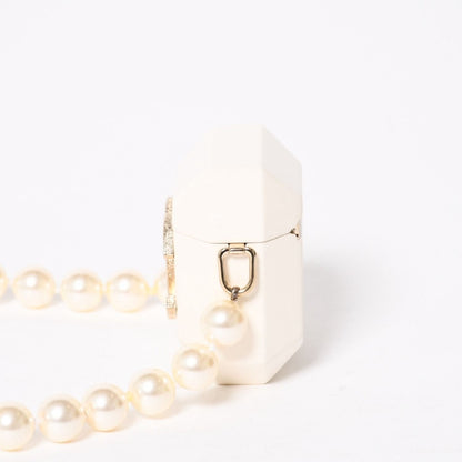Chanel Airpods Case Necklace CC Logo Strass Metal Lambskin Resin Pearl White — view 5