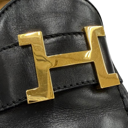 Hermes Constance Gold H Logo Leather Heels Loafers Pumps Black — view 7