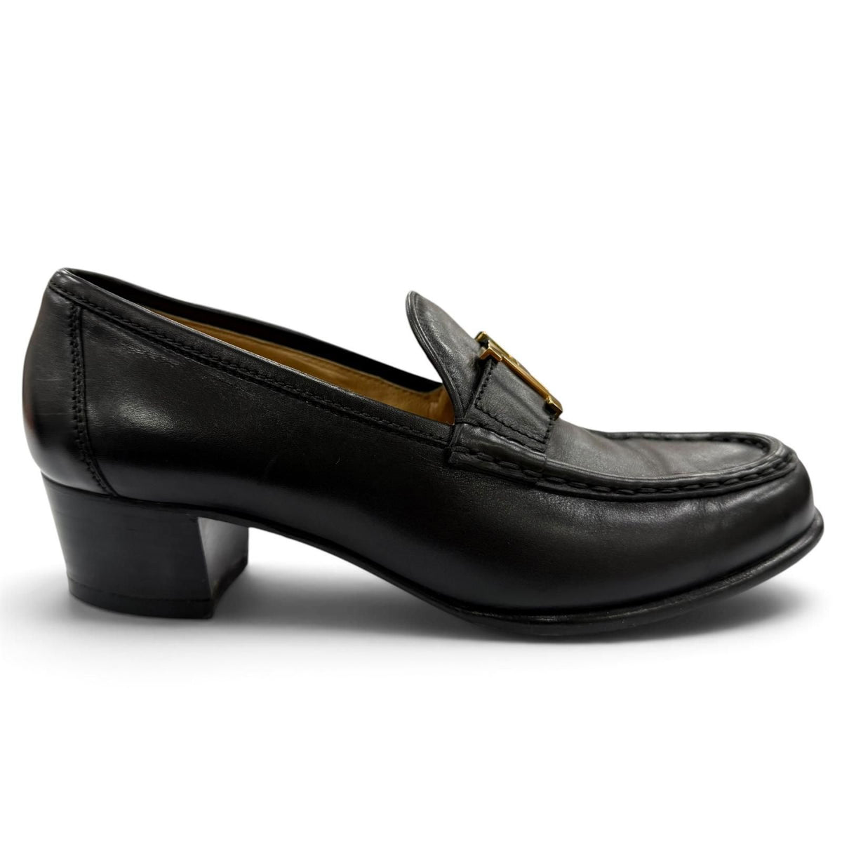 Hermes Constance Gold H Logo Leather Heels Loafers Pumps Black — view 6