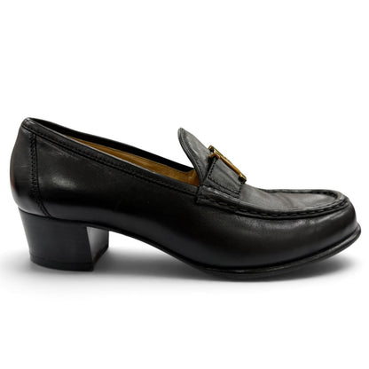 Hermes Constance Gold H Logo Leather Heels Loafers Pumps Black — view 6