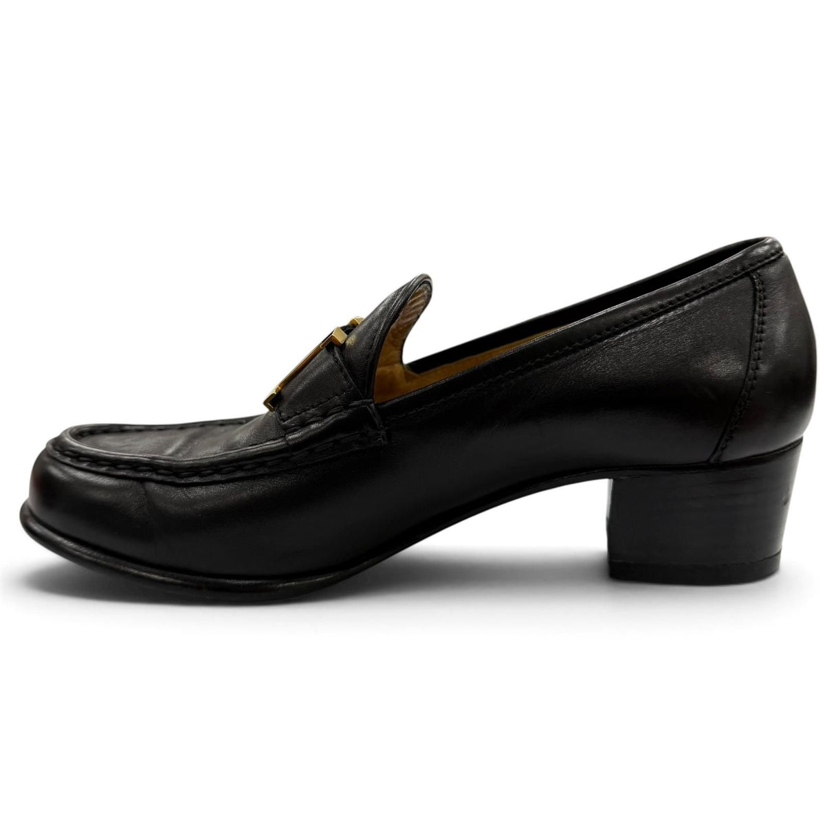 Hermes Constance Gold H Logo Leather Heels Loafers Pumps Black — view 5