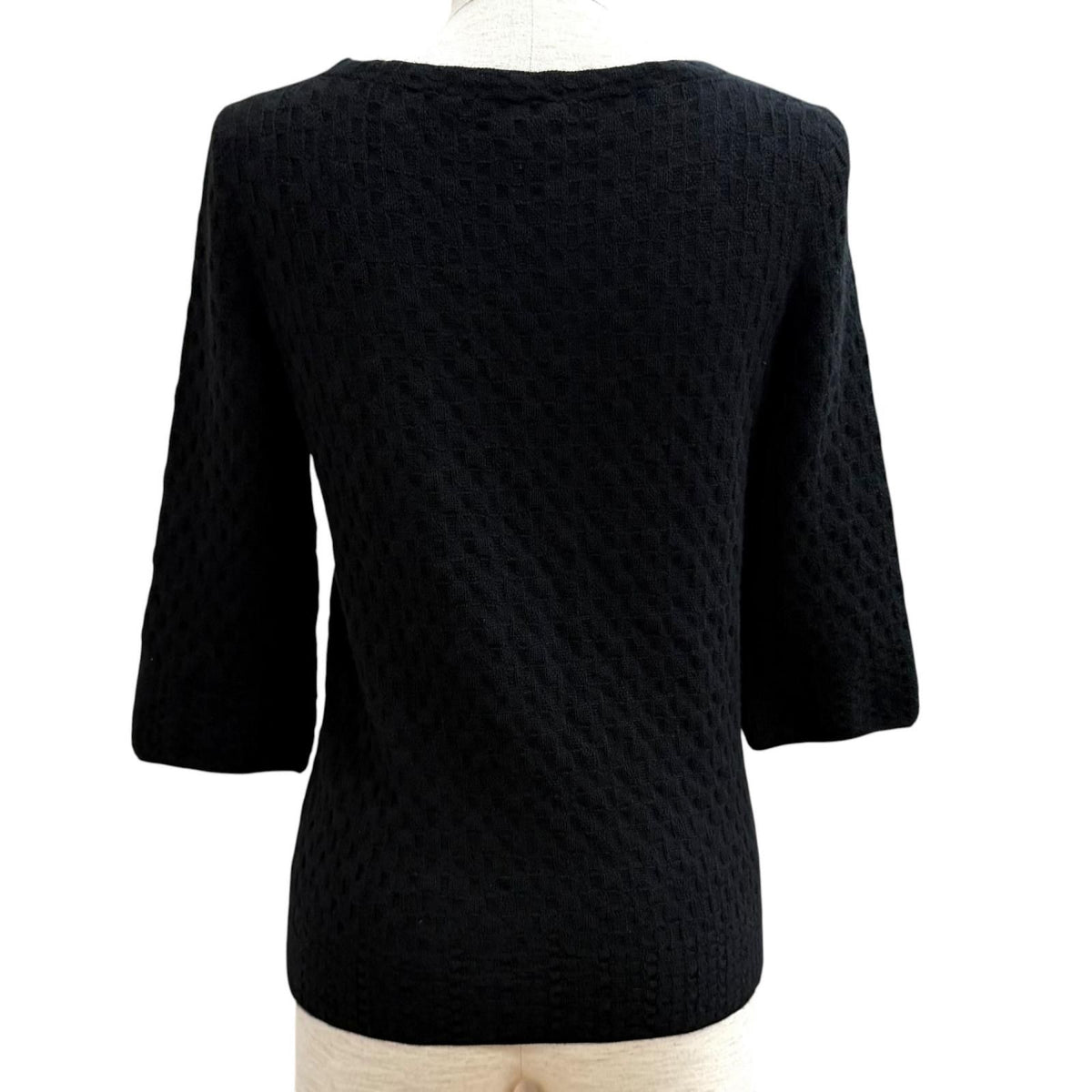 Chanel Cashmere Silk Blend Anchor CC Logo Button Crew Neck Three Quarter Sleeve — view 4