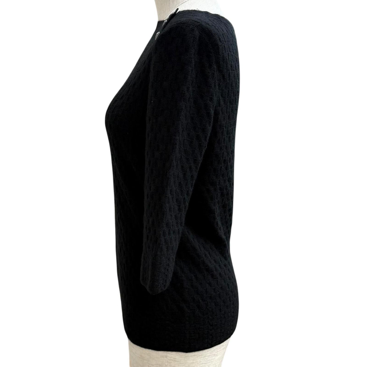 Chanel Cashmere Silk Blend Anchor CC Logo Button Crew Neck Three Quarter Sleeve — view 3