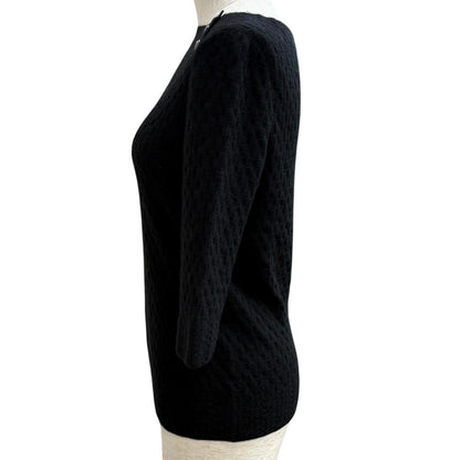 Chanel Cashmere Silk Blend Anchor CC Logo Button Crew Neck Three Quarter Sleeve — view 3